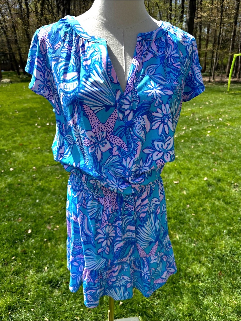 NWT, Lilly Pulitzer Ravi Romper in Almafi Blue Sound the Sirens, Sz M - Picture 2 of 8
